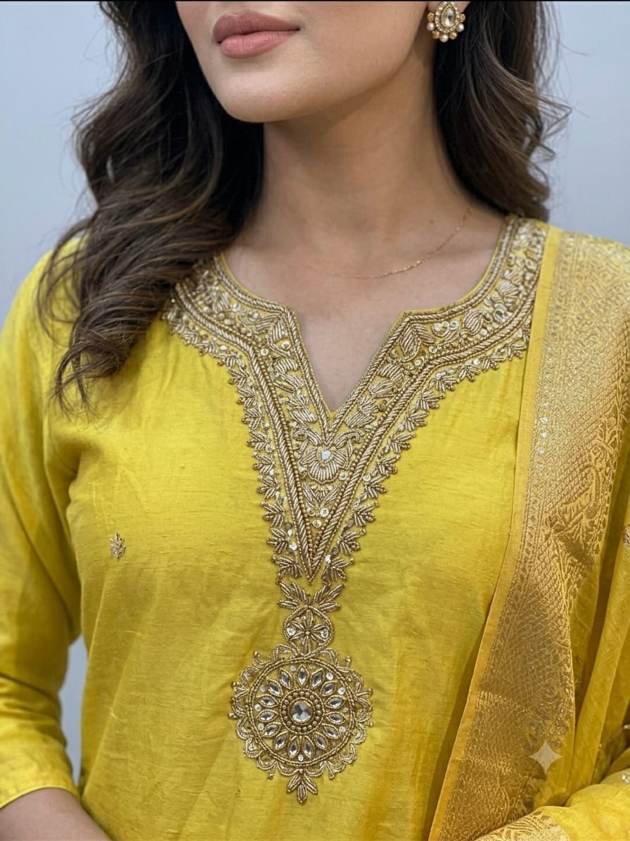 Tissue fabric Straight Kurta Pant Set with Dupatta