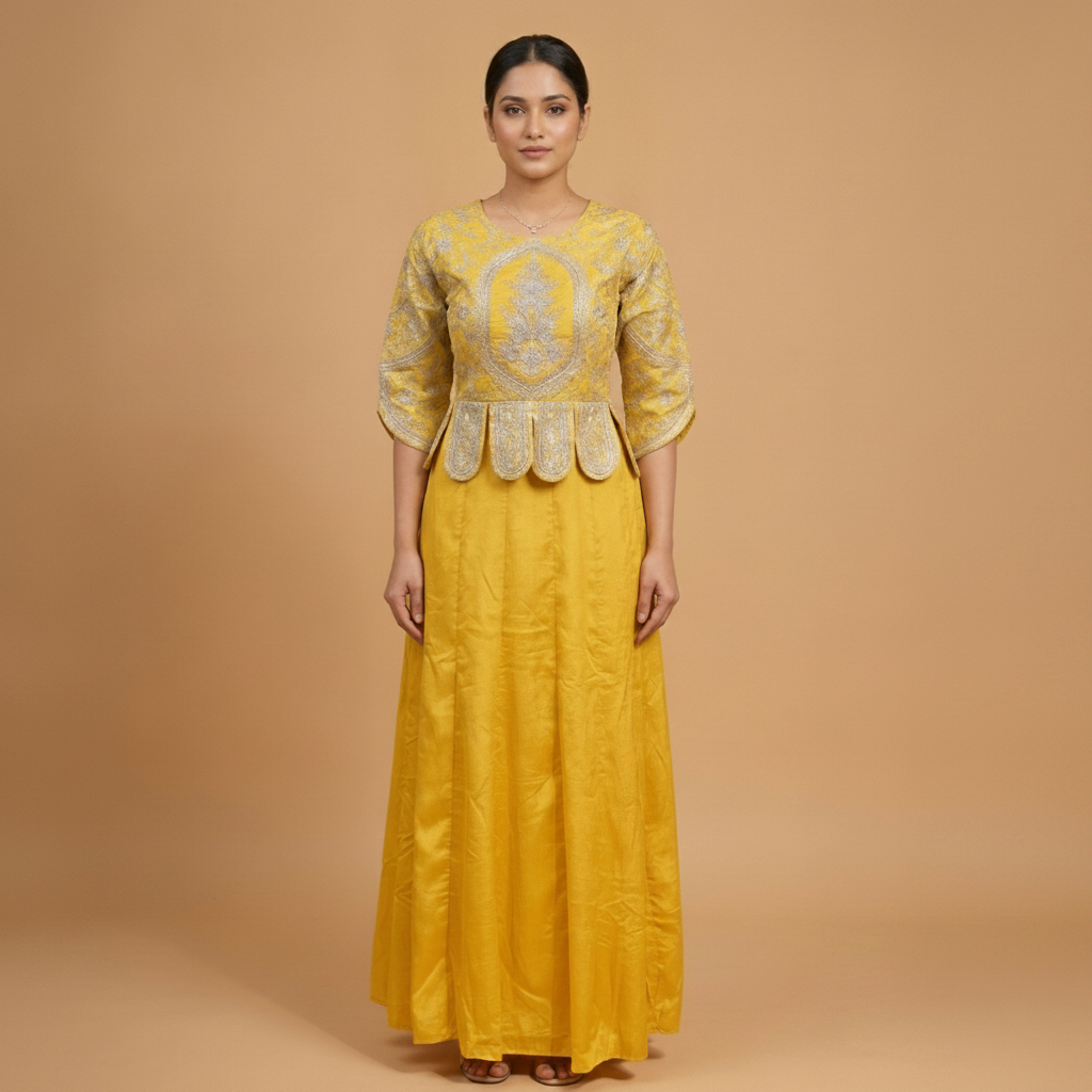 Yellow Embroidered Long Dress