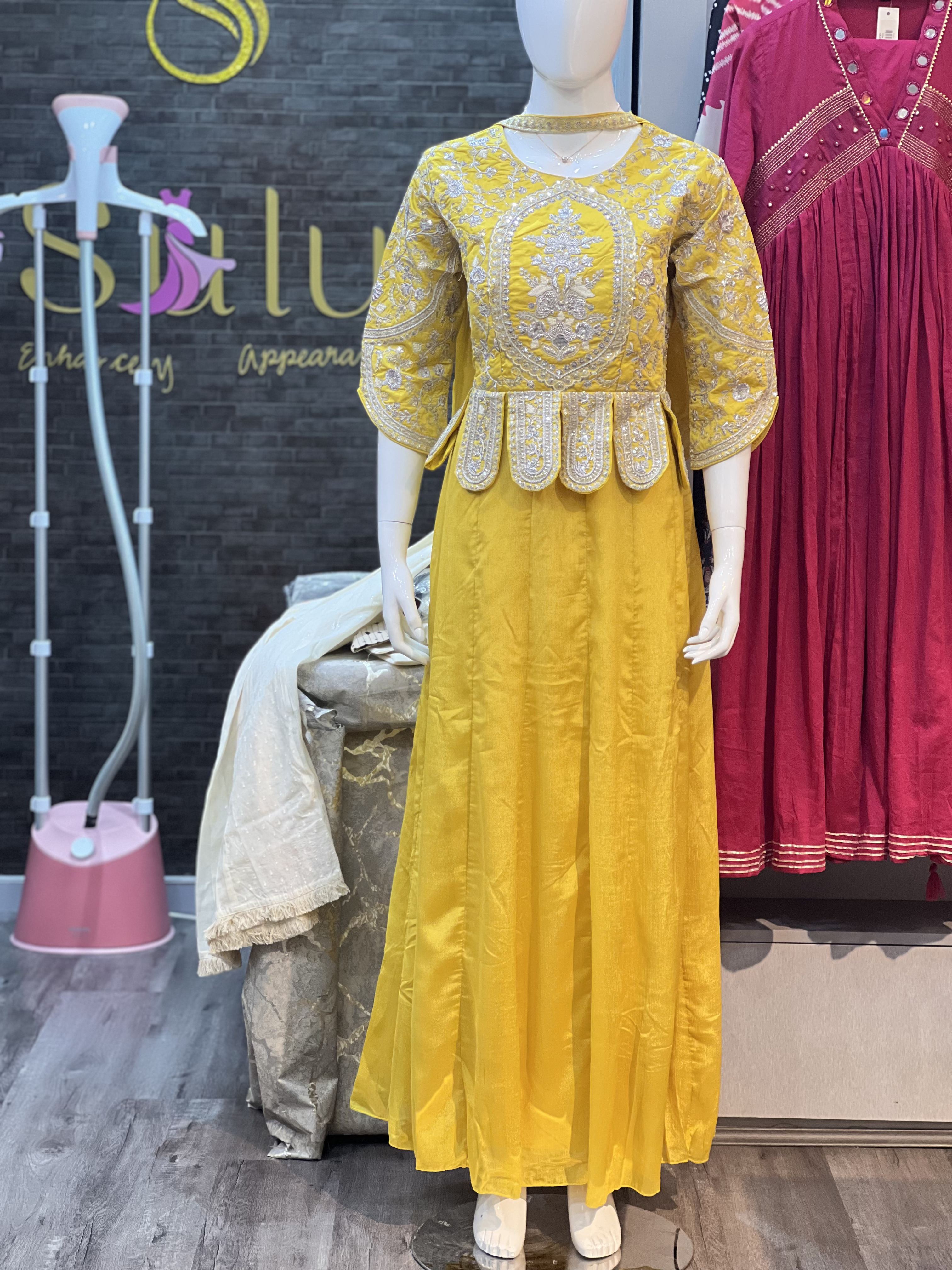 Zee Designs Women’s Yellow Embroidered Anarkali Gown – Premium Festive & Wedding Wear Long Ethnic Dress