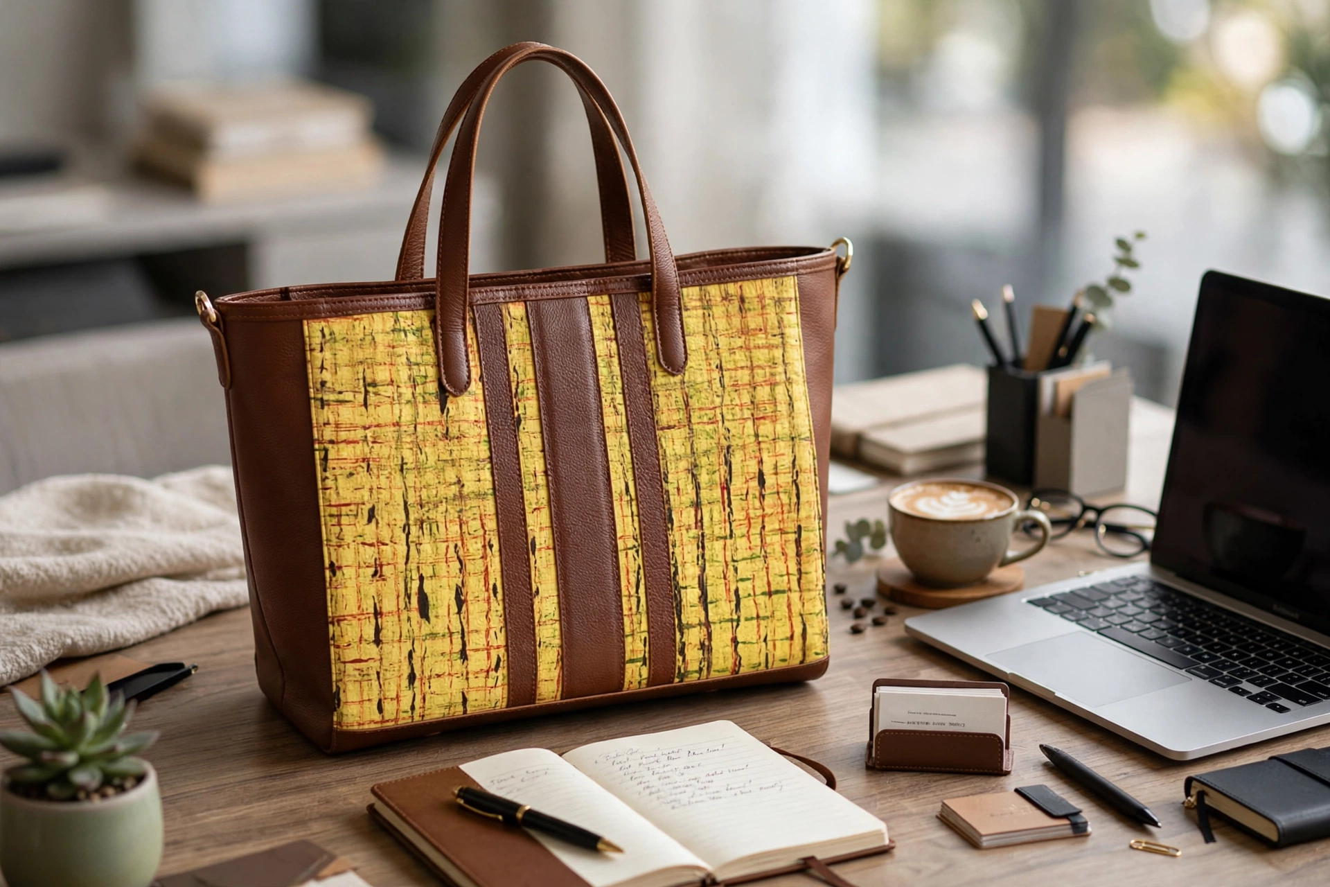 TOTE CUERO + ARTE TEXTIL