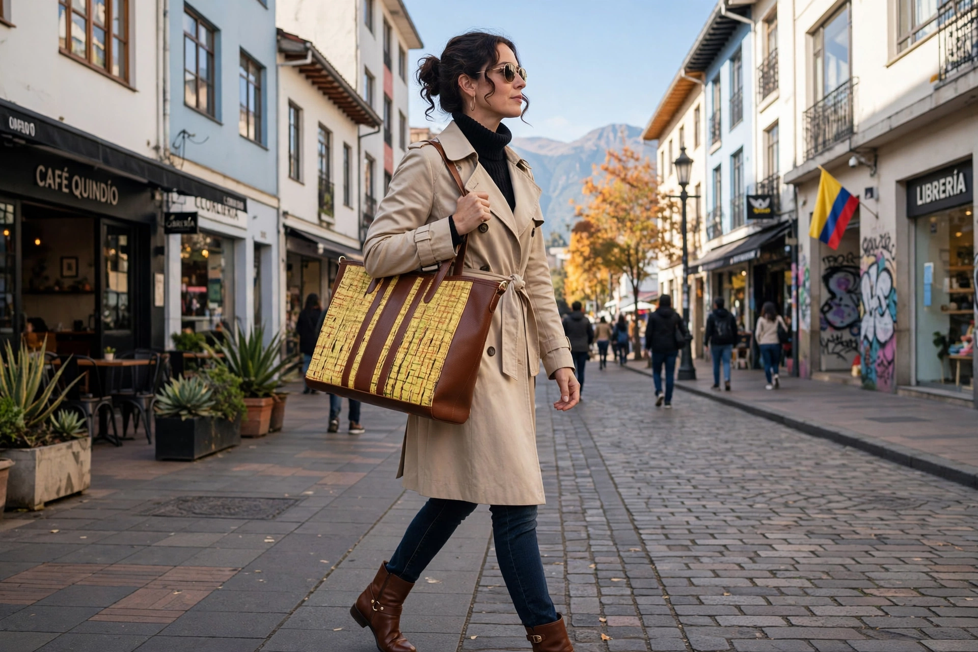 TOTE CUERO + ARTE TEXTIL
