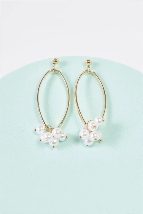 Gold Hoop Pearl Cluster Earrings