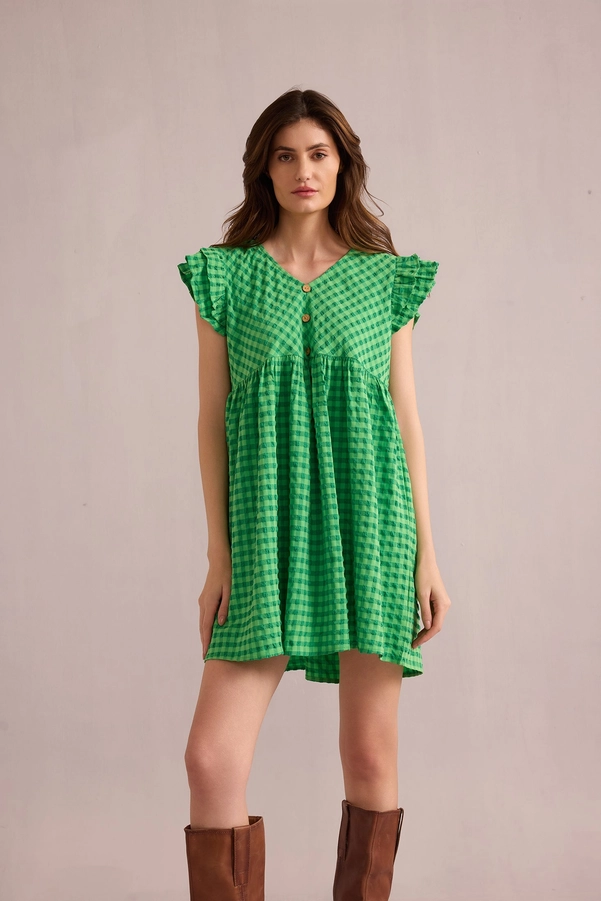 Green Gingham Mini Dress