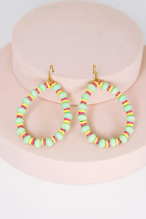 Pink Beaded Hoop Earrings