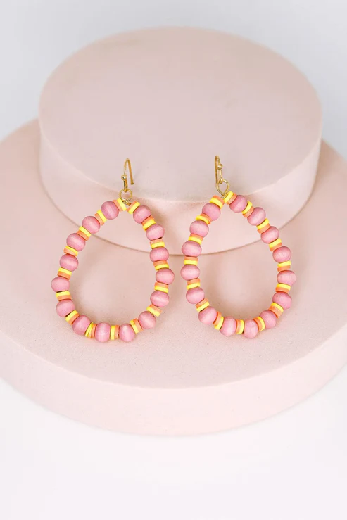 Pink Beaded Hoop Earrings