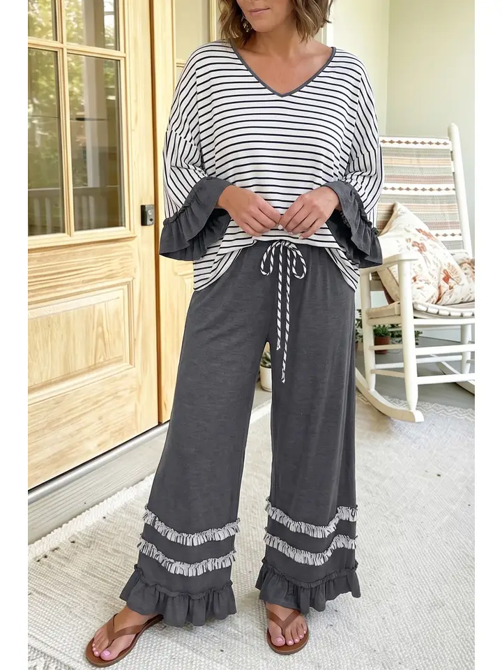 Striped Ruffle Lounge Set