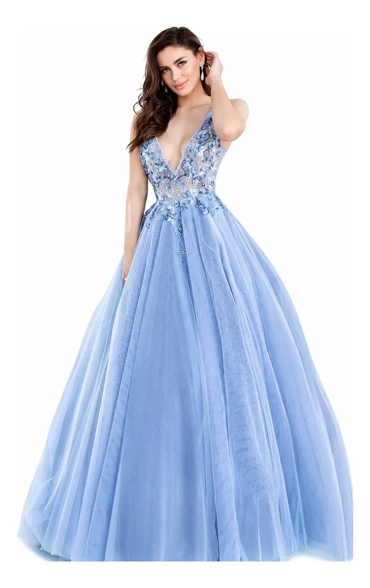 Vestido Jovani Largo Gala 3110 Tul Azul Pastel