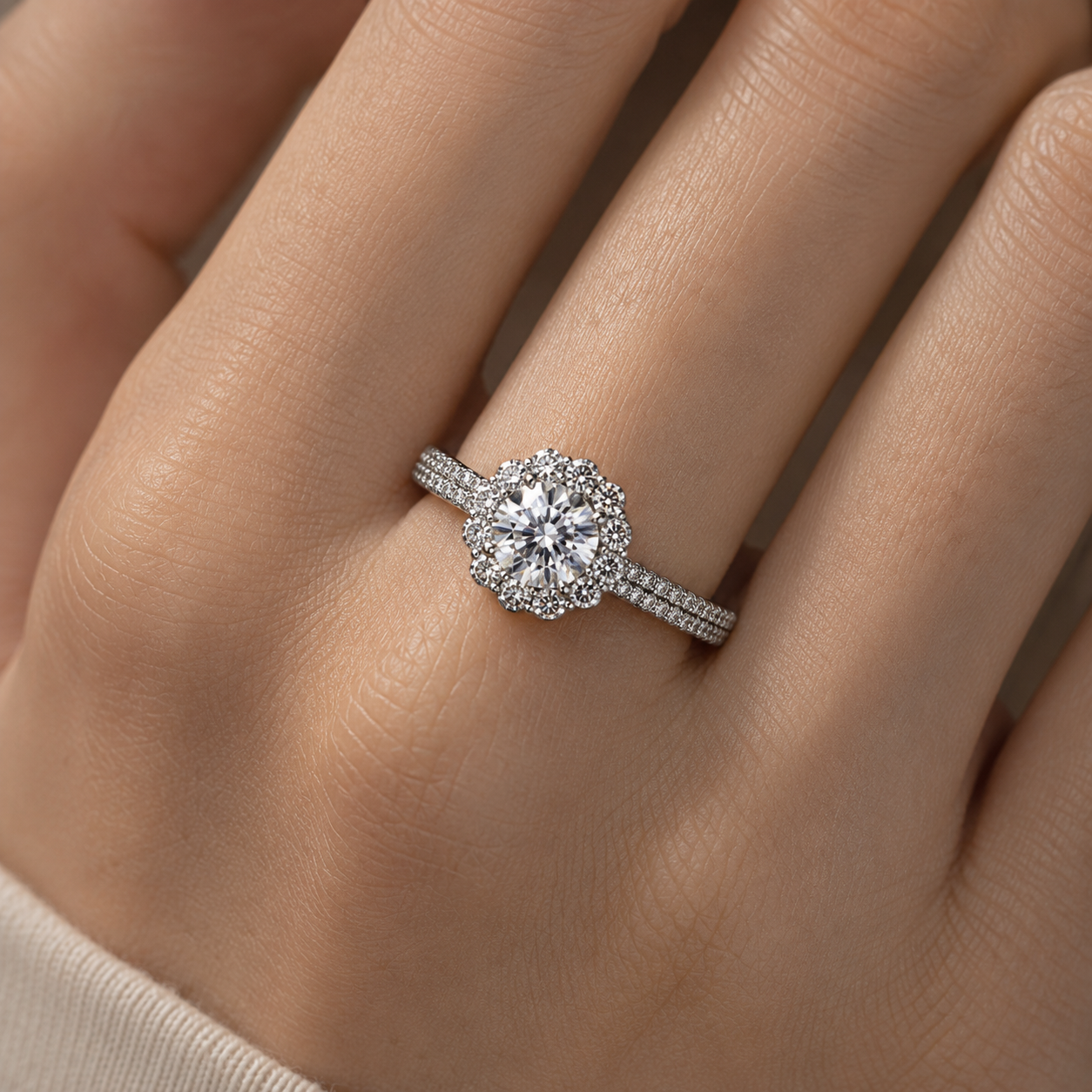 Silver Halo Engagement Ring