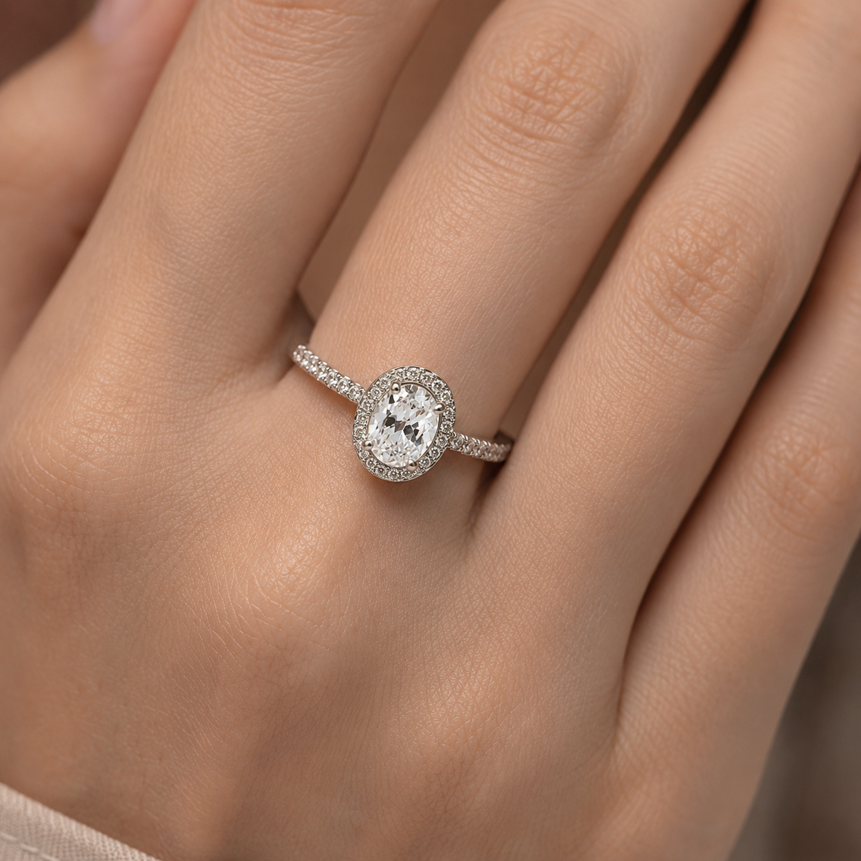 Oval Halo Silver Engagement Ring