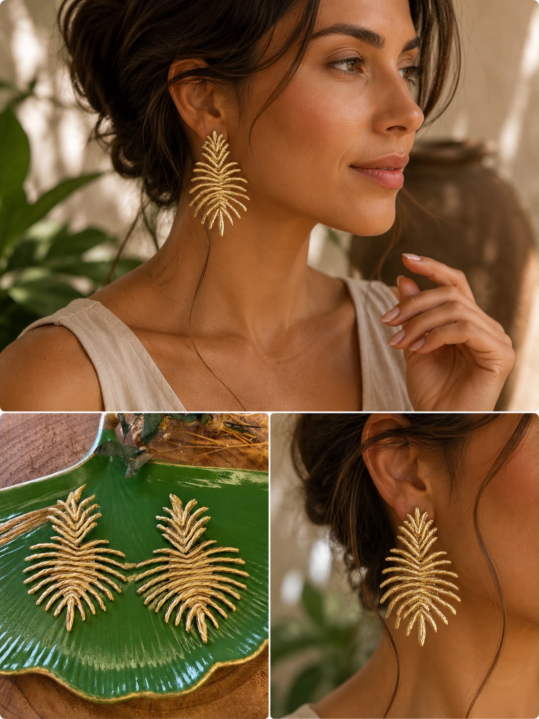 Gold Palm Leaf Küpe