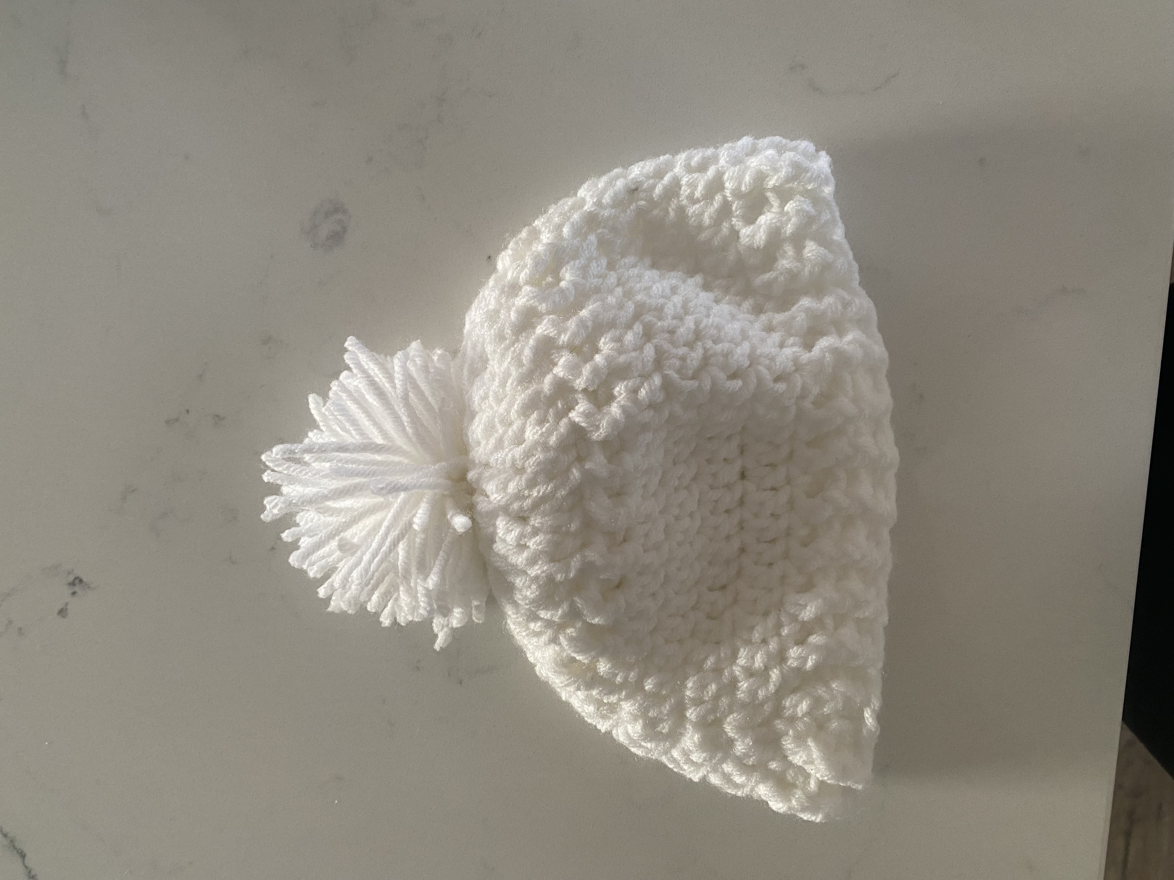Handmade White Knitted Pom-Pom Beanie