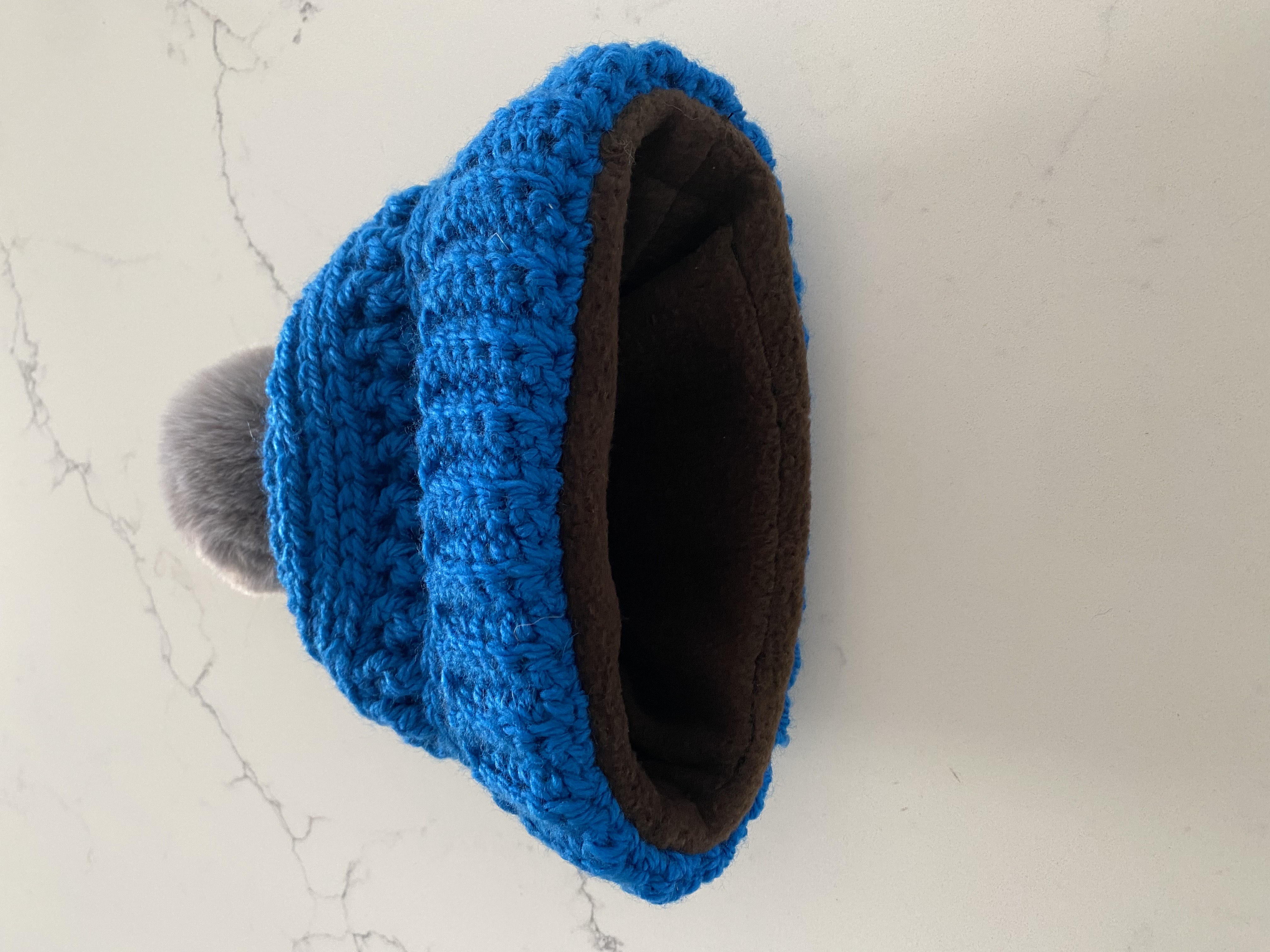 Blue Knit Pom-Pom Beanie