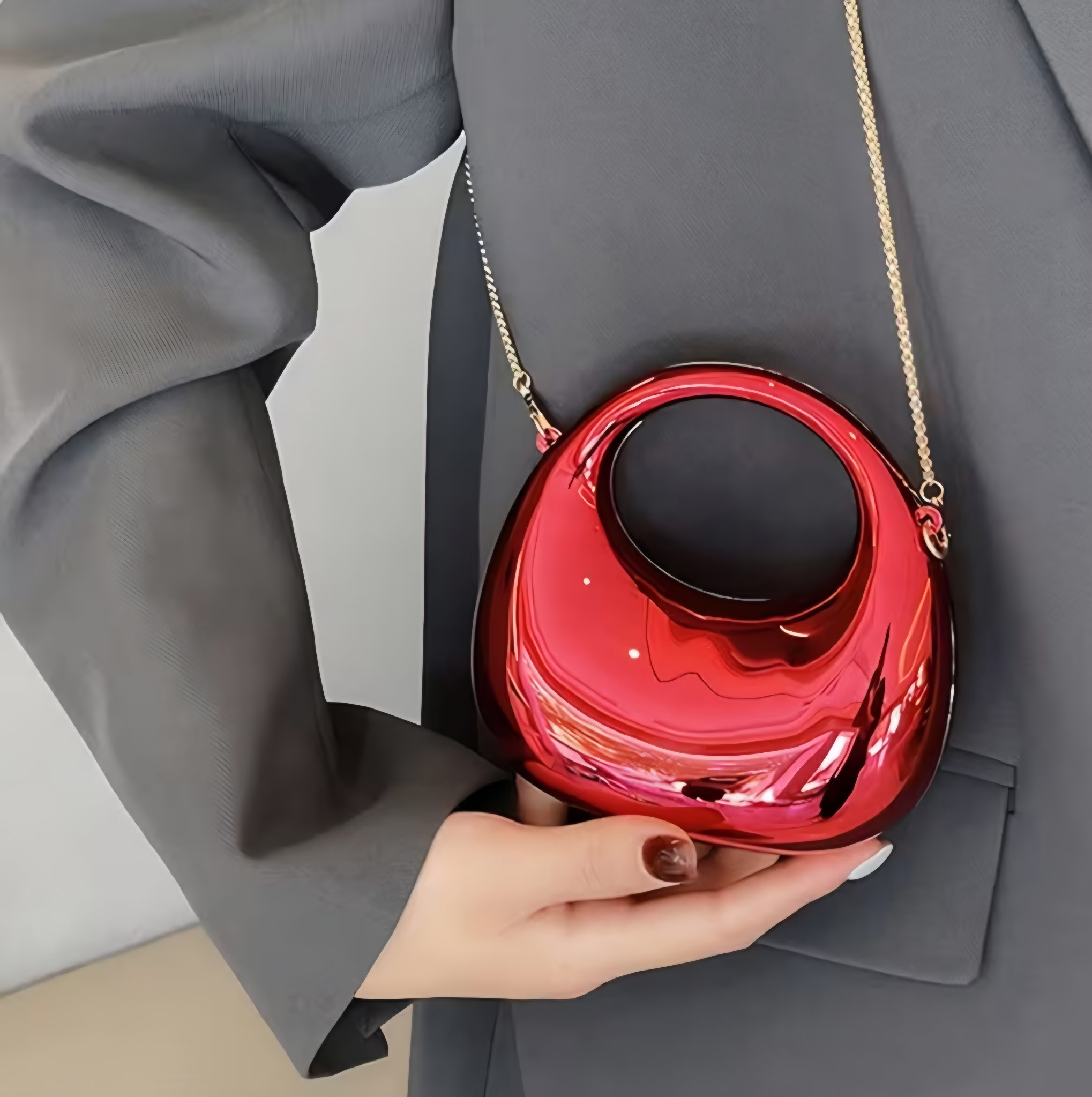 Shiny Red Geometric Handbag