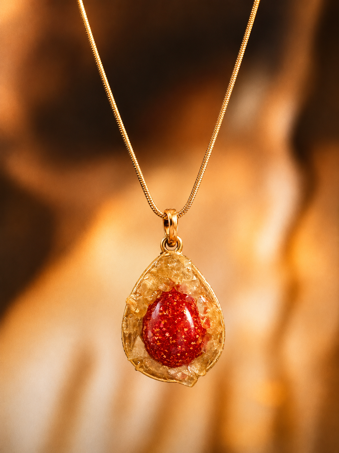 Collier Goutte en Résine Époxy et Citrine Naturelle