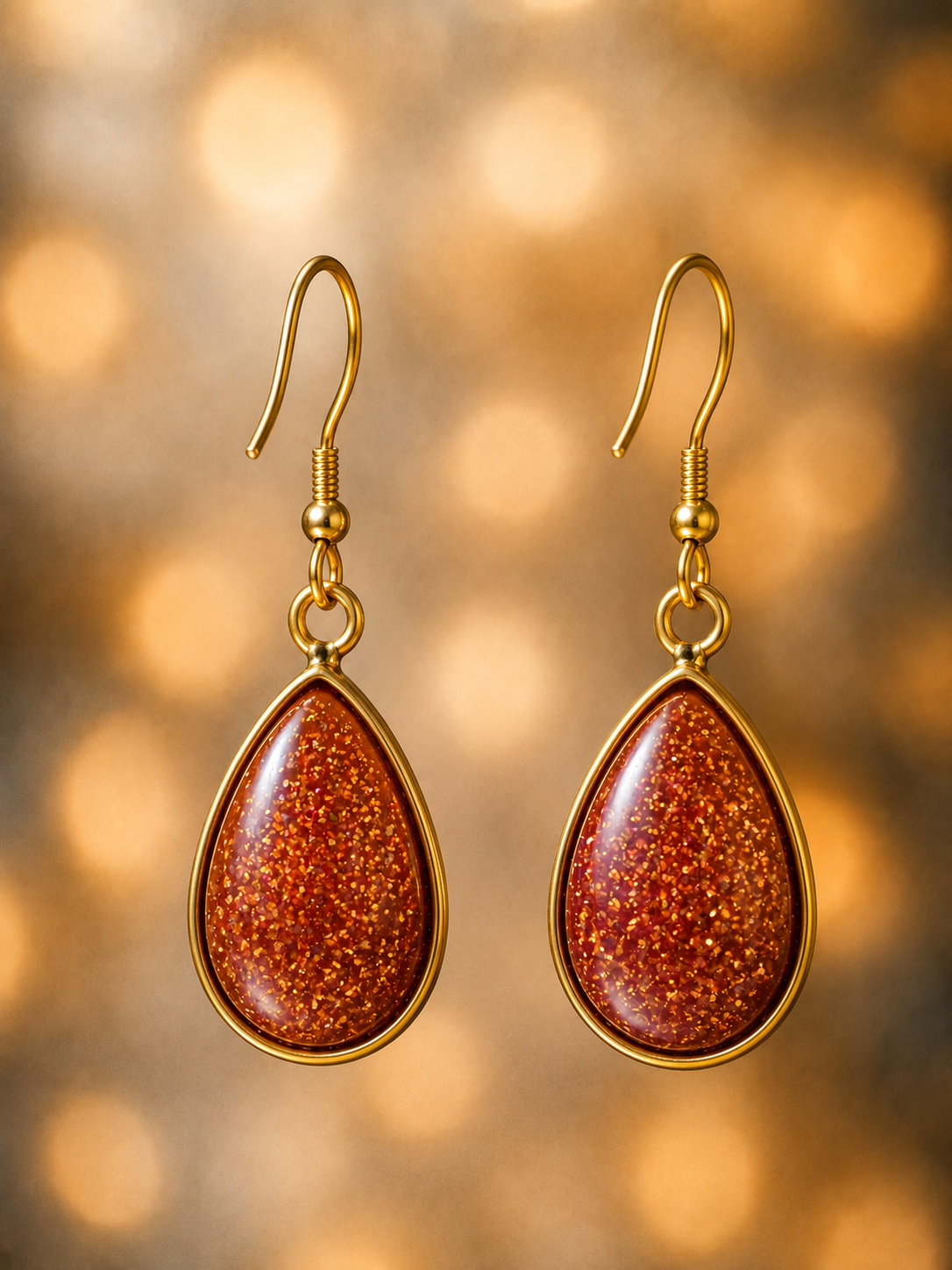 Boucles d'Oreilles Goutte Rouge bourgogne en Résine Époxy
