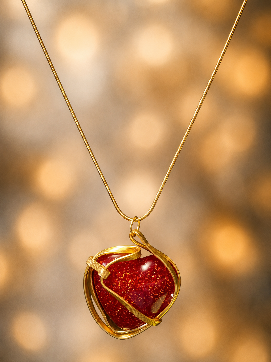 Pendentif Cœur Rouge et Aluminium Doré