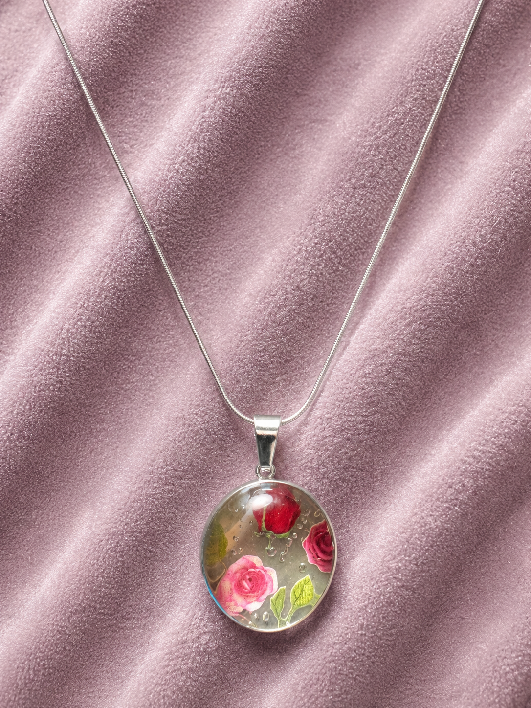 Pendentif Rond en Verre avec Décoration Florale