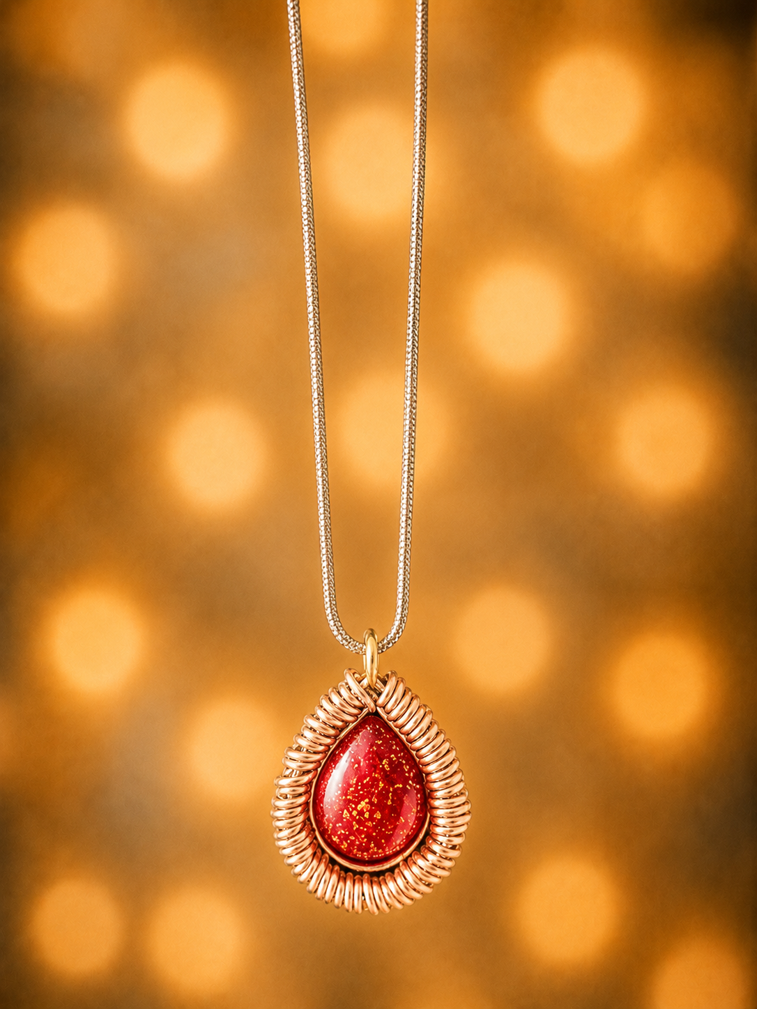 Pendentif Goutte en Fil d'Aluminium et Résine Époxy
