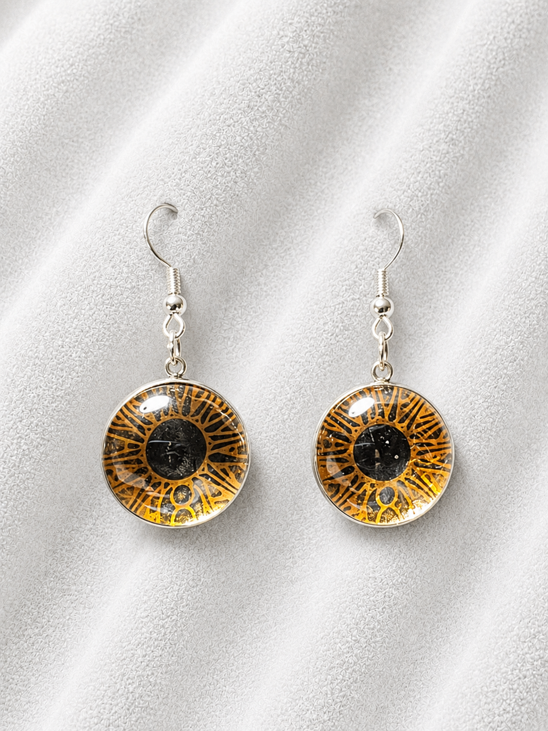 Boucles d'Oreilles Soleil Doré en Verre