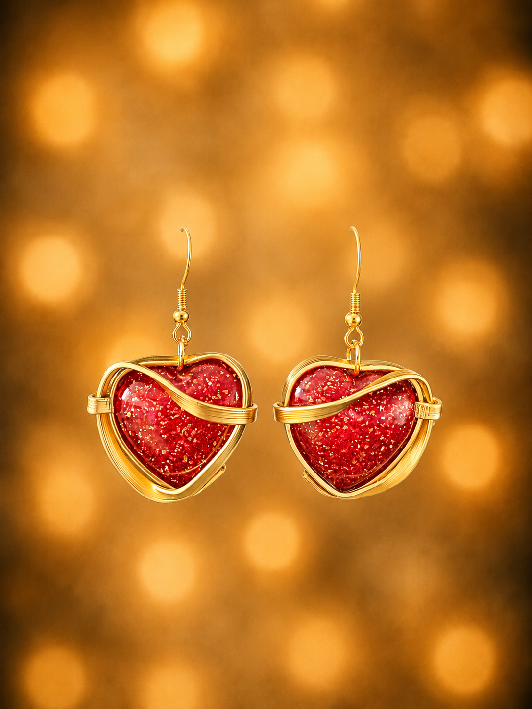 Boucles d’oreilles cœur rouge en aluminium et résine époxy
