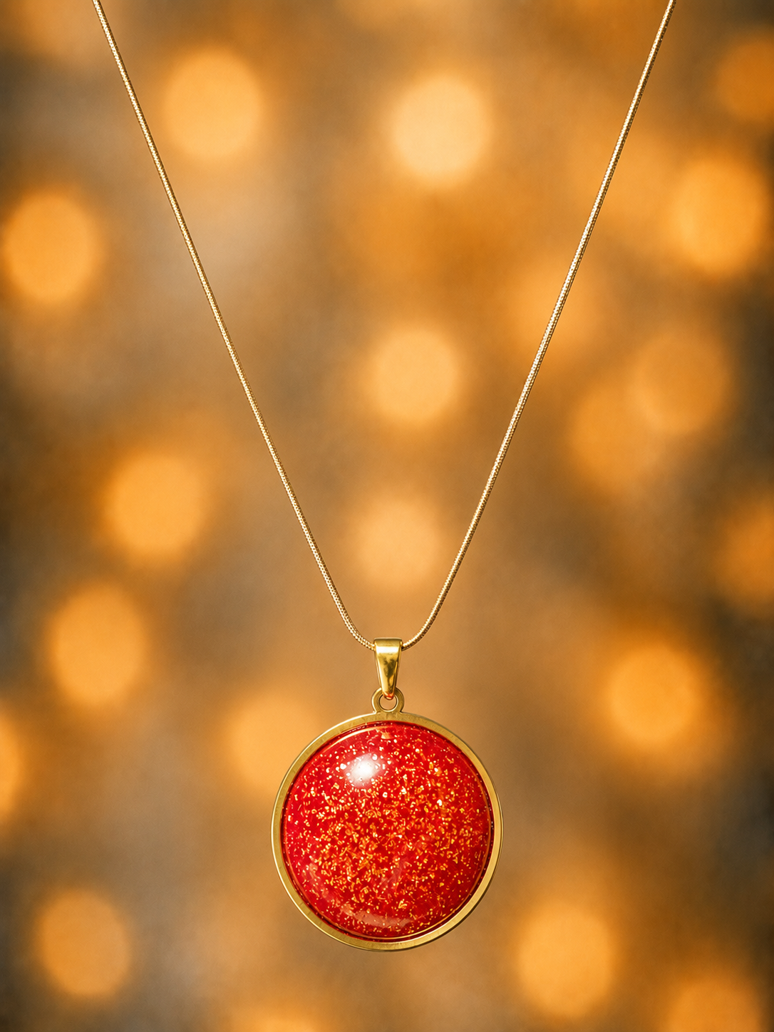 Pendentif Rond en Acier Inoxydable et Résine Époxy