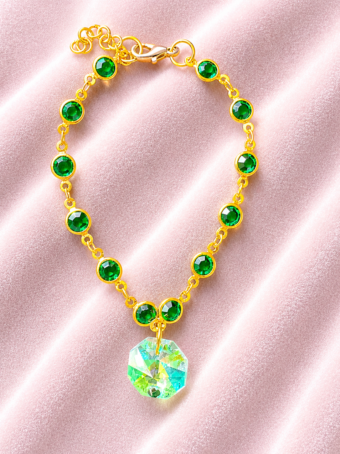 Bracelet en Chaîne de Pull avec Cristal Attrape-Soleil et Détails en Cuivre