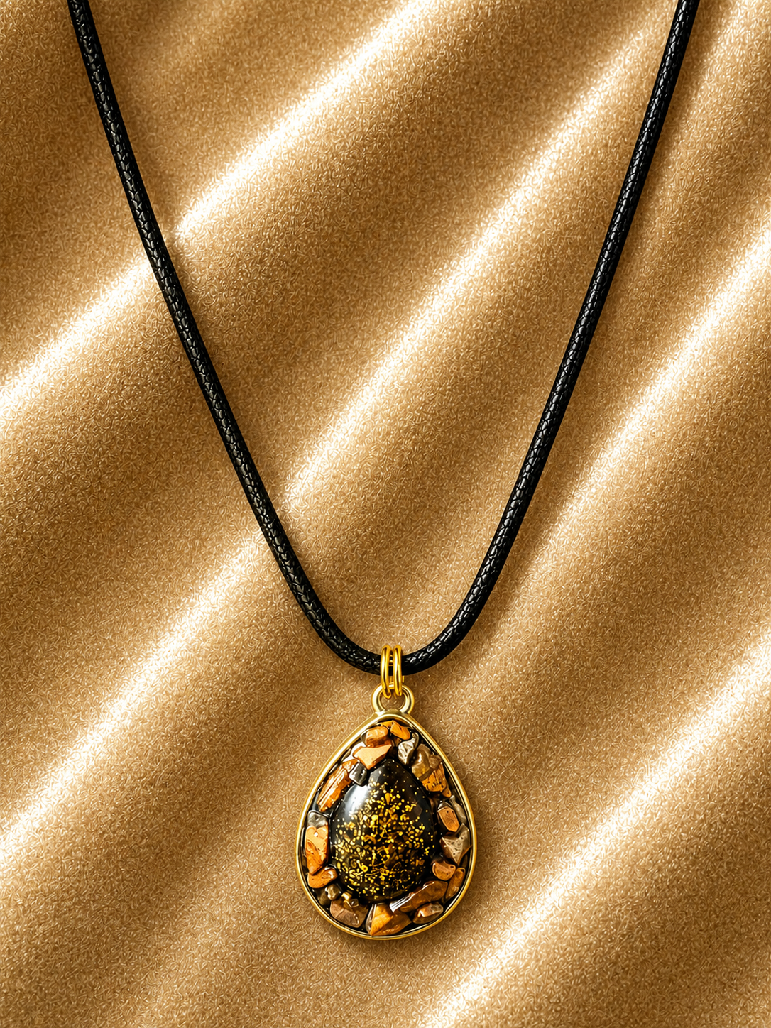 Pendentif Goutte en Résine Époxy et Pierre Naturelle Œil de Tigre
