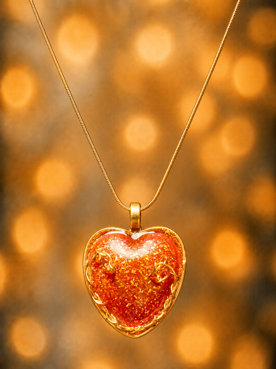 Pendentif Cœur en Résine Époxy et Fil de Cuivre