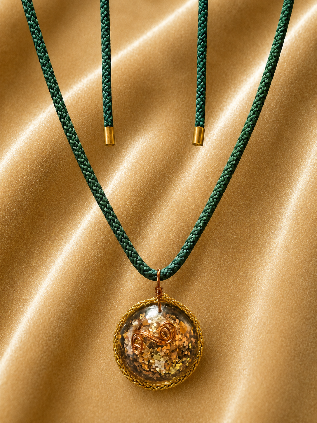 Pendentif Rond en Résine Époxy – Œil de Tigre et Éclats Dorés