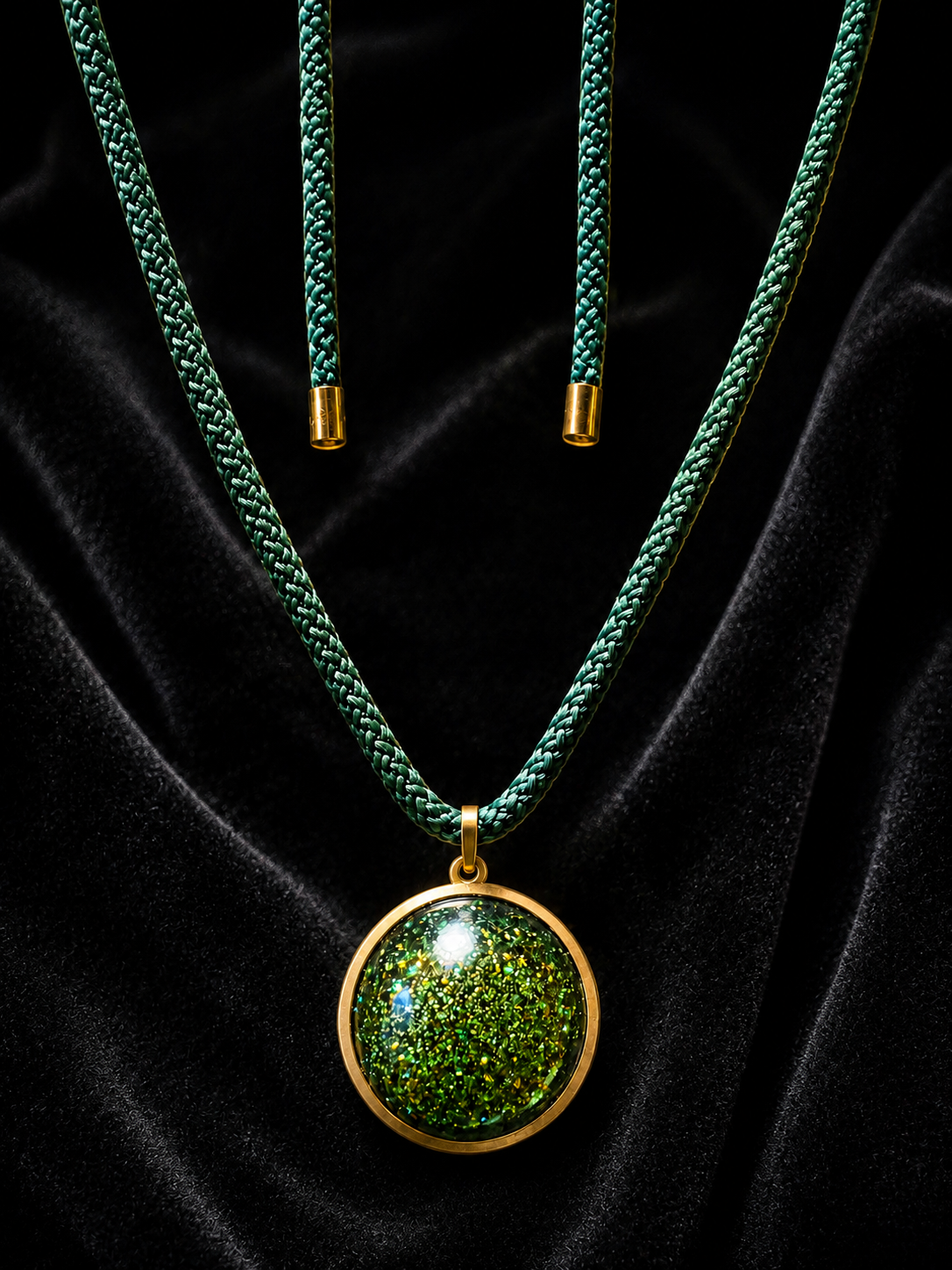 Pendentif Rond en Résine Époxy Verte Brillant