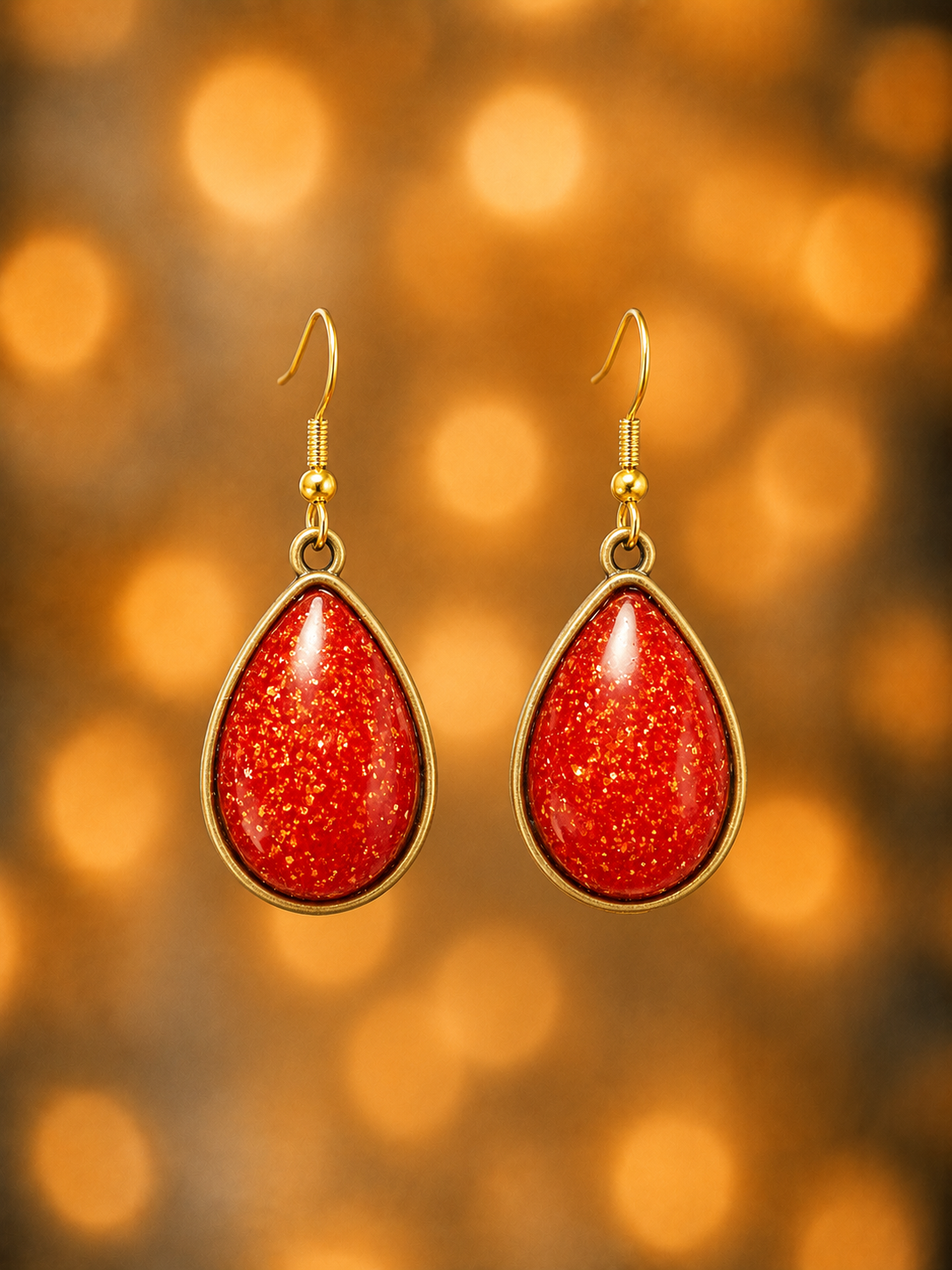 Boucles d'Oreilles Goutte Rouge en Résine Époxy
