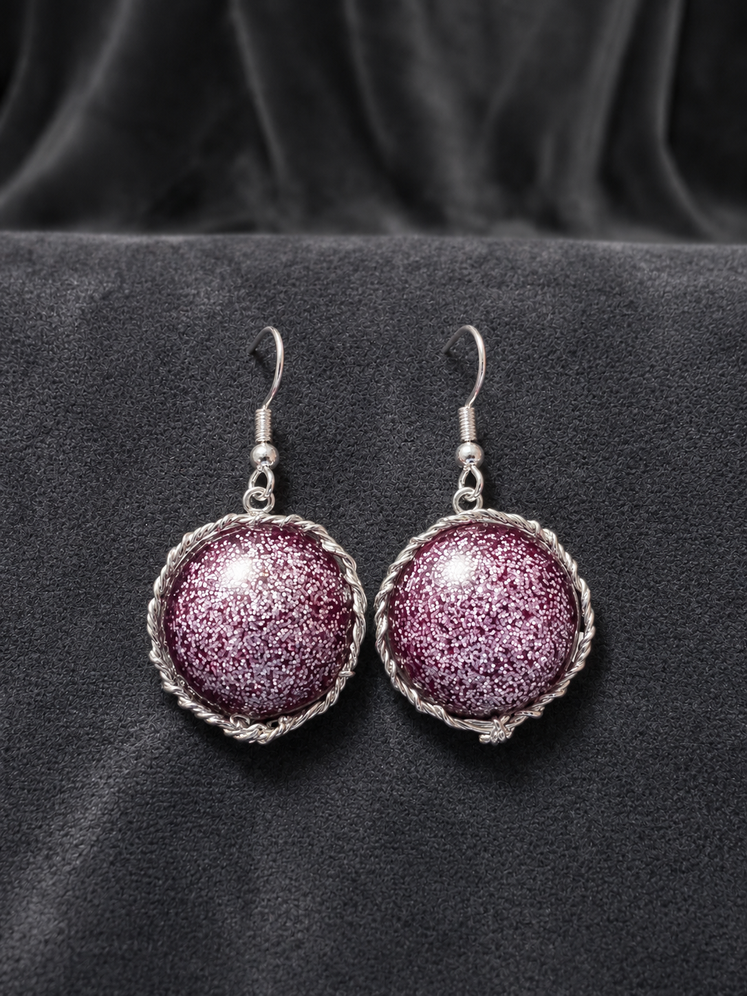Boucles d'Oreilles Sphères en Résine Époxy, Support Métallique et Fil De Cuivre