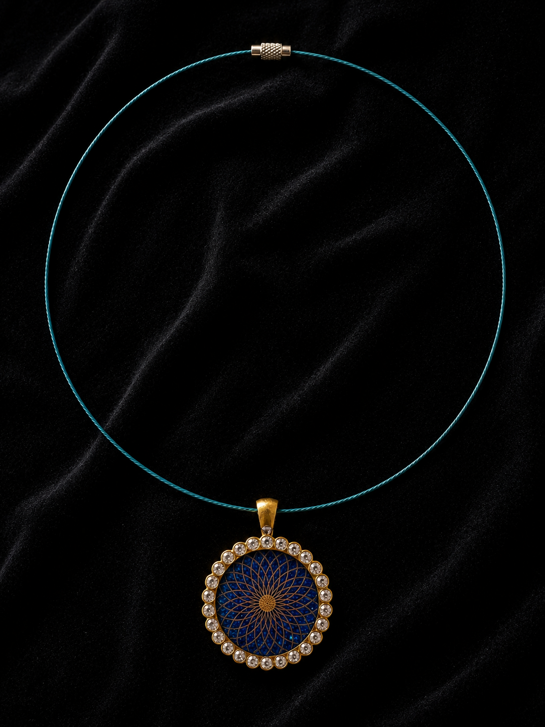 Pendentif Mandala Bleu sur Verre – Élégance Intemporelle