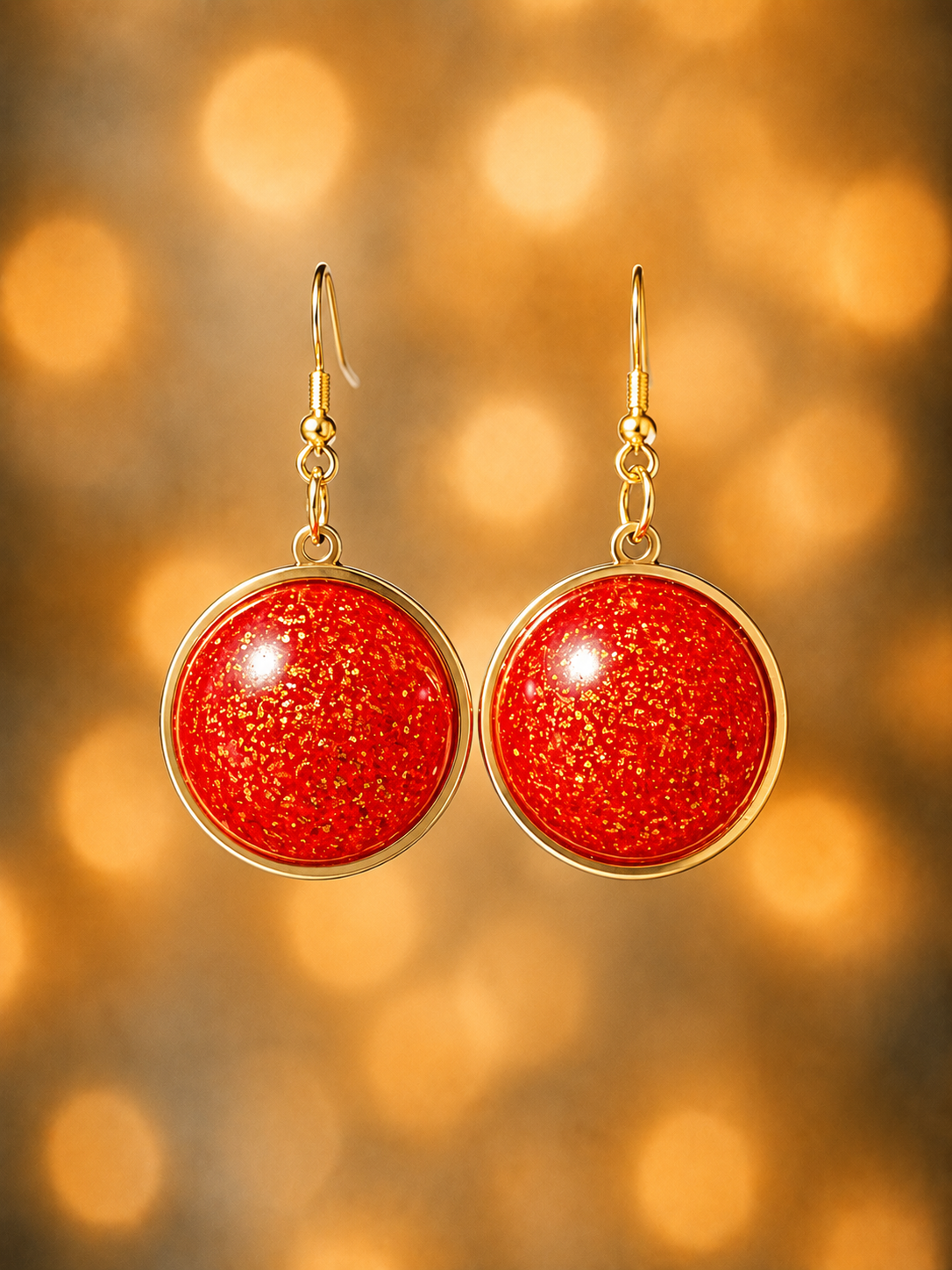 Boucles d’Oreilles Rondes en Acier Inoxydable et Résine Époxy Rouge