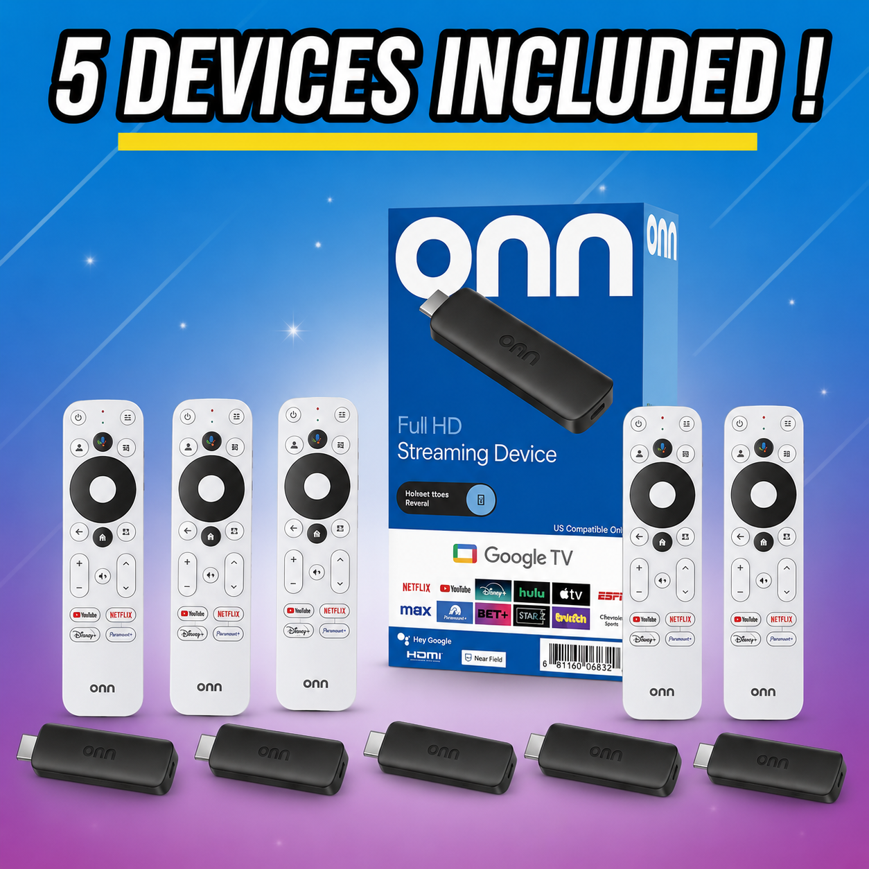 1 Year Premium Streaming Service With 5 FHD Android Streaming Devices Included With Voice Remote ! 