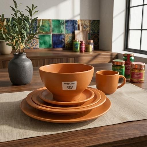 JUEGO DE VAJILLA DE 24 PIEZAS COLOR TERRACOTA PARA 4 PUESTOS DE CERÁMICA ELEGANTE