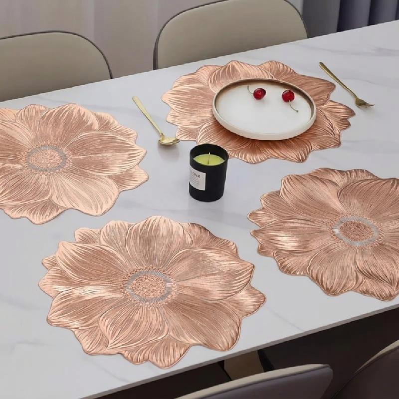 INDIVIDUALES MESA PVC MANTEL INDIVIDUAL FLORAL SET X4 ANTIDESLIZANTE IMPERMEABLE DECORACION COMEDOR BRONCE