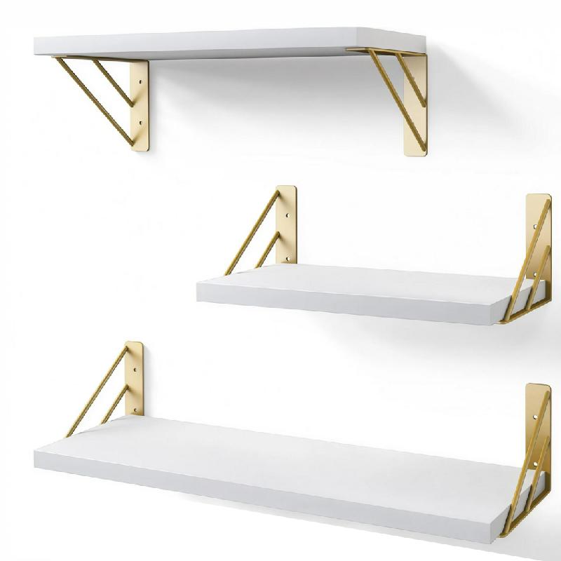 REPISAS FLOTANTES X3 ESTANTES PARED DECORATIVOS MADERA METAL ORGANIZADOR HOGAR MODERNO BLANCO