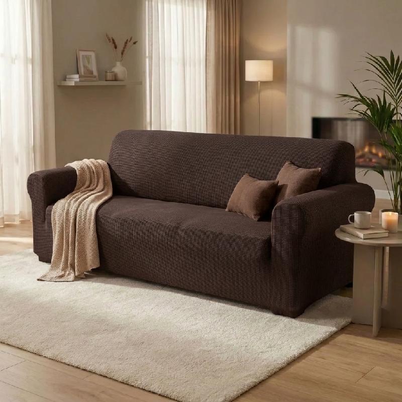 FORRO SILLON FUNDA SOFA 3 PUESTOS COBERTOR MUEBLE ELASTICO AJUSTABLE ANTIMANCHAS LAVABLE PROTECTOR MICROFIBRA MARRON