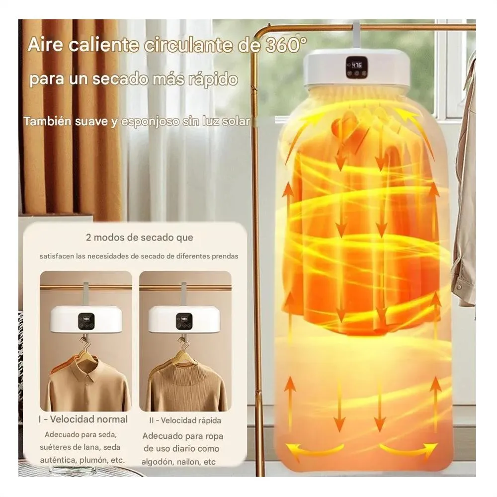 SECADOR DE ROPA PORTÁTIL PLEGABLE ELÉCTRICA A CONTROL REMOTO CON RAYOS UV 