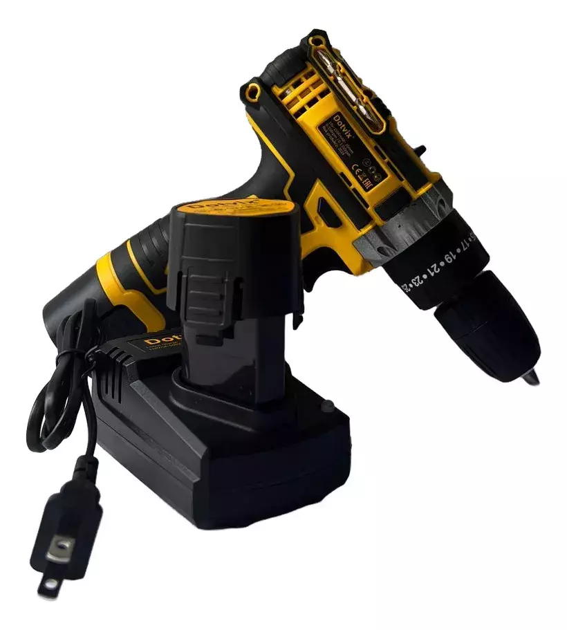 TALADRO INALAMBRICO DOTVIX 18V CON ACCESORIOS 2 BATERIAS BROCAS LED REVERSA MALETIN 