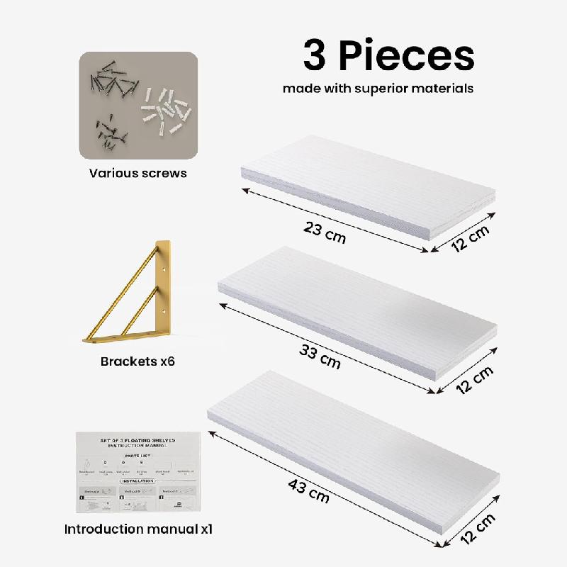 REPISAS FLOTANTES X3 ESTANTES PARED DECORATIVOS MADERA METAL ORGANIZADOR HOGAR MODERNO BLANCO