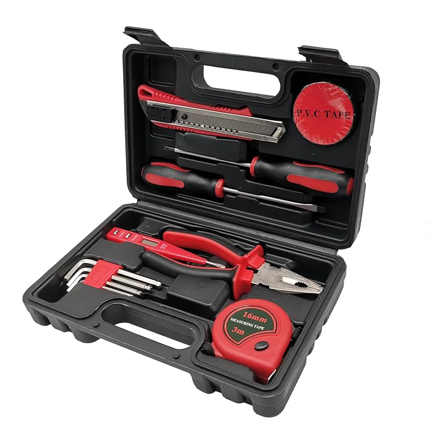 KIT HERRAMIENTAS X13 PIEZAS TOOL SET ESTUCHE PORTATIL ACERO CROMADO REPARACIONES HOGAR MULTIUSOS 