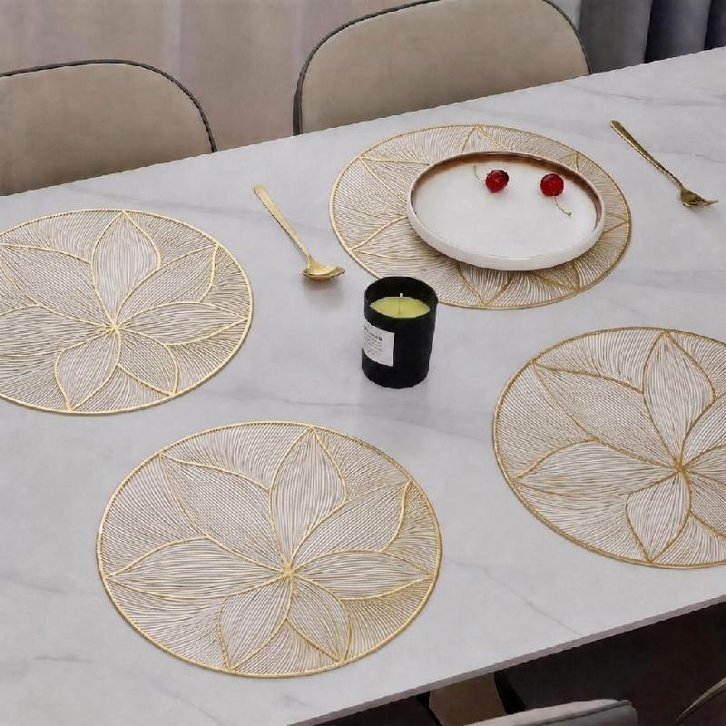 INDIVIDUAL MESA PVC DISEÑO DE PLANTAS IMPERMEABLE ANTIDESLIZANTE RESISTENTE CALOR LAVABLE DECORATIVO COMEDOR COCINA DORADO
