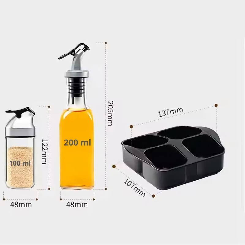 SET CONDIMENTERO DISPENSADOR ACEITERO SALERO CON BASE 5 PIEZAS HC2262