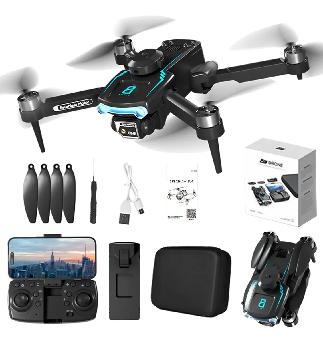 DRONE 4K CON CÁMARA GRAN ANGULAR MOTOR BRUSHLESS BATERÍA 1800MAH AUTONOMÍA 15 MIN 