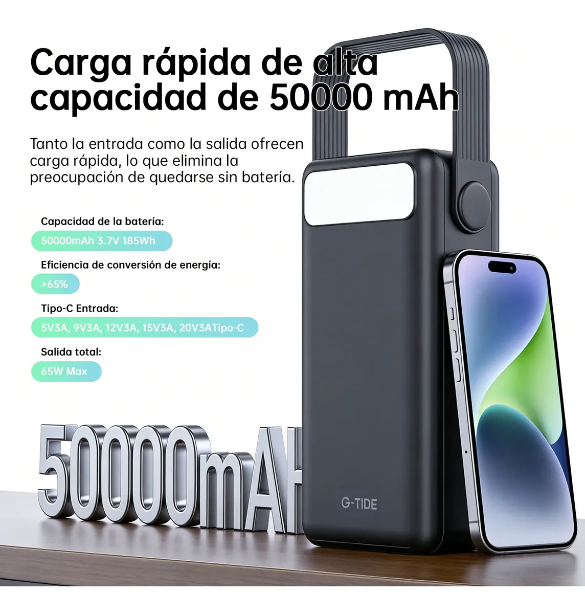 G-TIDE POWER BANK BATERÍA PORTÁTIL CARGA 50000MAH UNIVERSAL