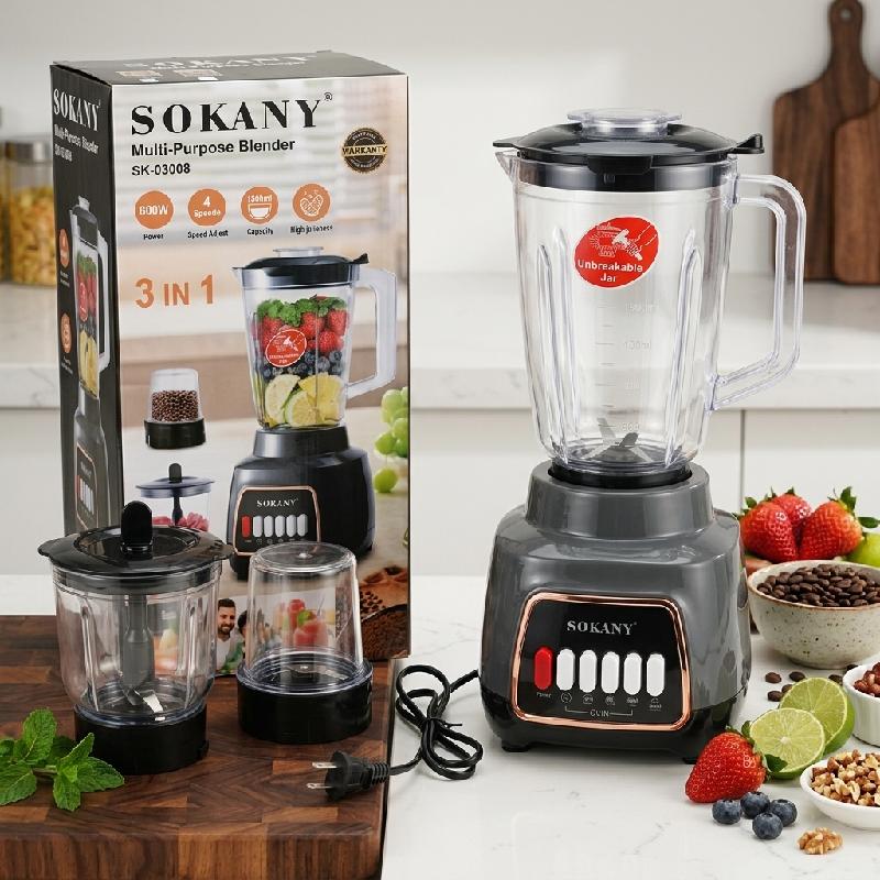 LICUADORA PROCESADORA MULTIFUNCION 3 EN 1 600W 1.5L 110V SOKANY 