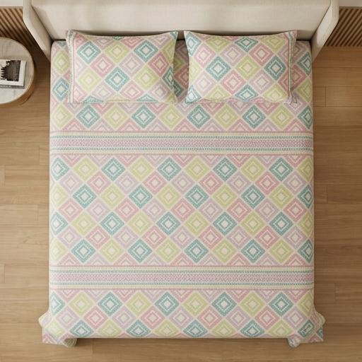 JUEGO DE SÁBANAS CON DISEÑO TRIBAL PARA CAMA 140X190CM COSTURAS REFORZADAS TRANSPIRABLE
