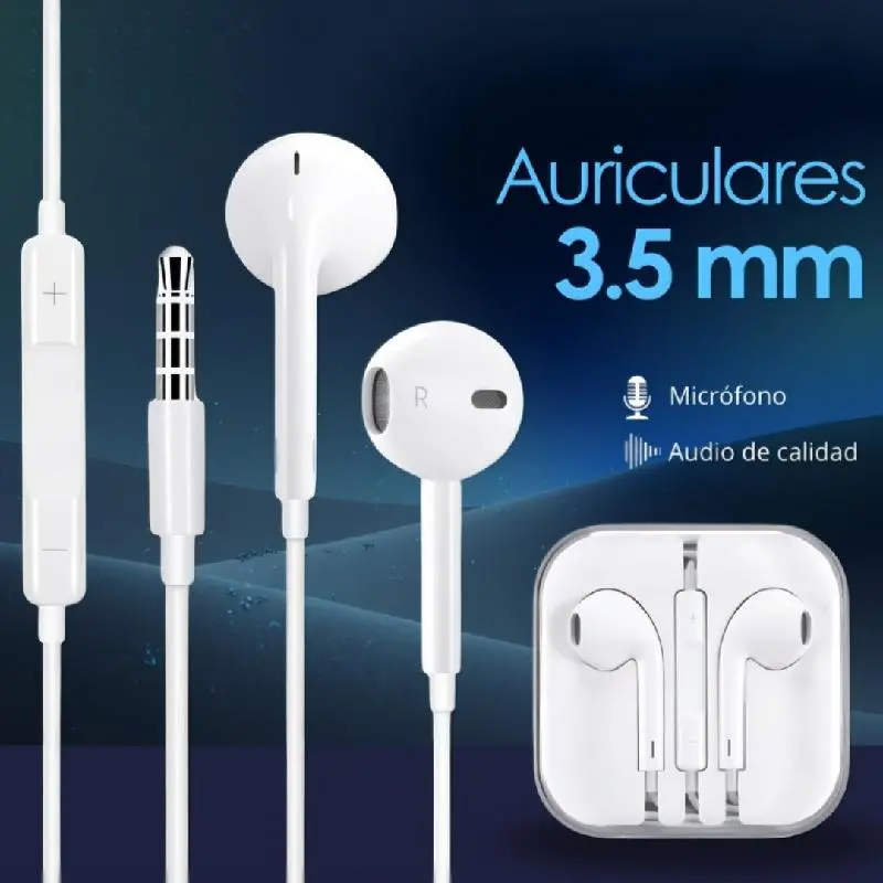 AUDIFONOS AURICULARES CON CABLE ALAMBRICOS CON ENTRADA 3.5 MM CON MICROFONO CONTROL VOLUMEN
